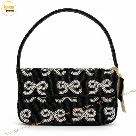 Handmade In India Handbags - Made in India Black & Silver Bow Beaded Bag Purse, VIRAL! Hard To Find!